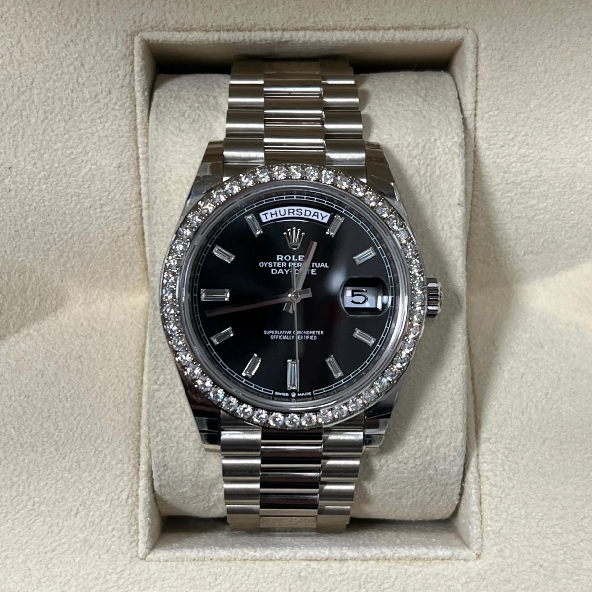 【Free Shipping】【Super Clone】RLX  Day-Date 40mm 228349RBR-0003 Bright Black Dial President Bracelet