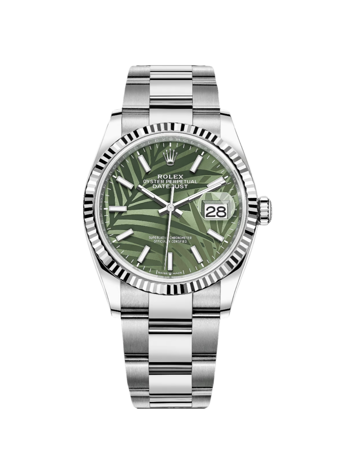 【Free Shipping】【Super Clone】RLX  Datejust 36mm 126234 Olive Green Palm Motif Dial Jubilee Stainless Steel Watch