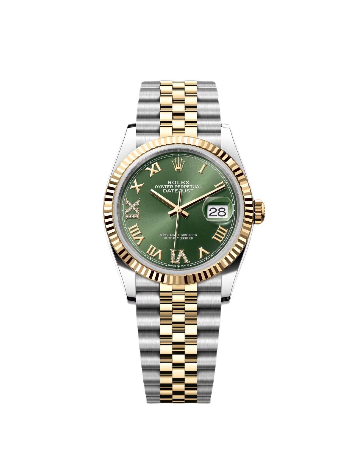 【Free Shipping】【Super Clone】RLX  Datejust 36mm 126233 Olive-green Roman Diamond Dial Two-Tone Jubilee Bracelet