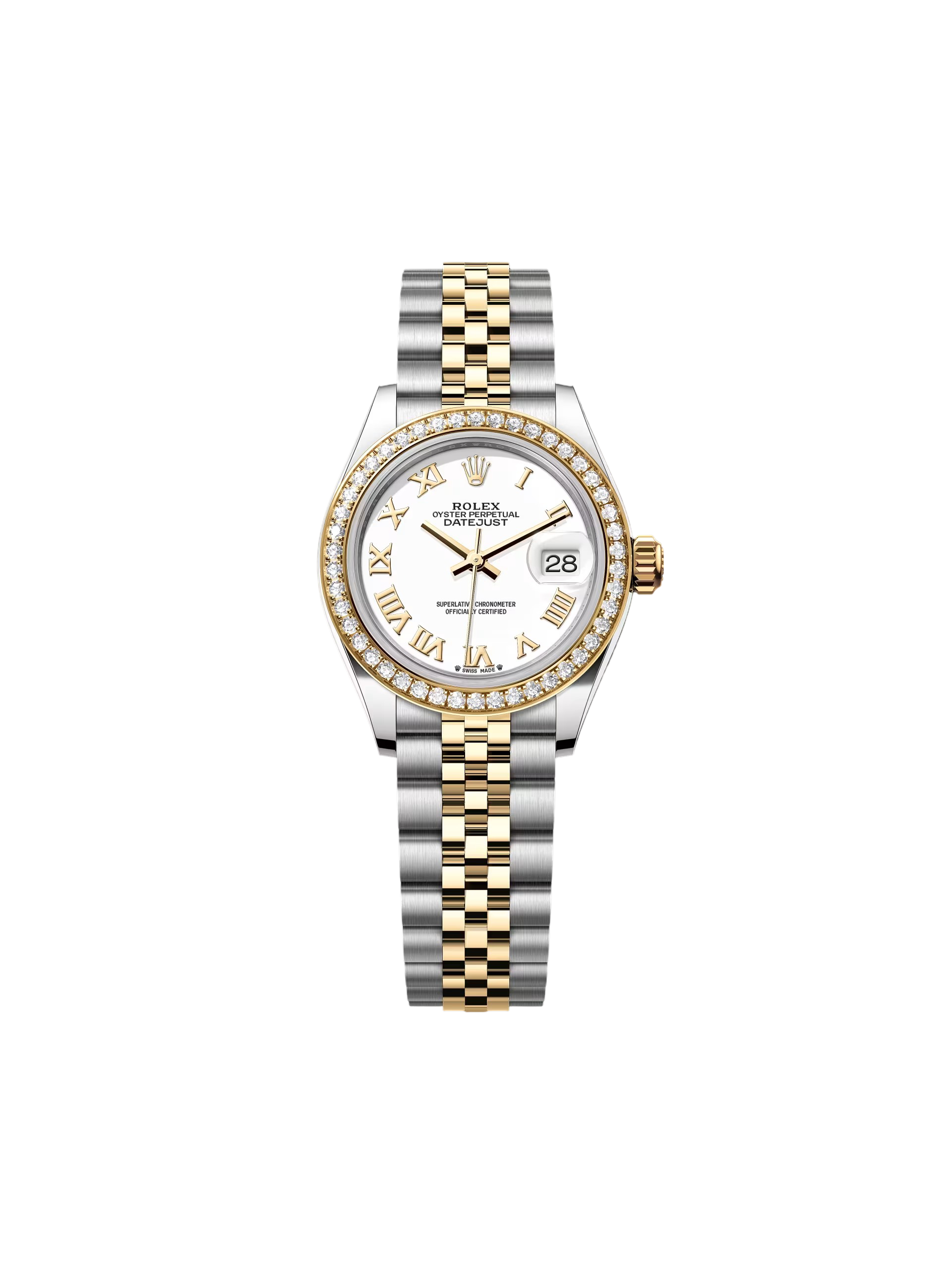 【Free Shipping】【Super Clone】RLX Lady-Datejust 28mm 279383RBR White Roman Dial Yellow Rolesor Oyster Bracelet