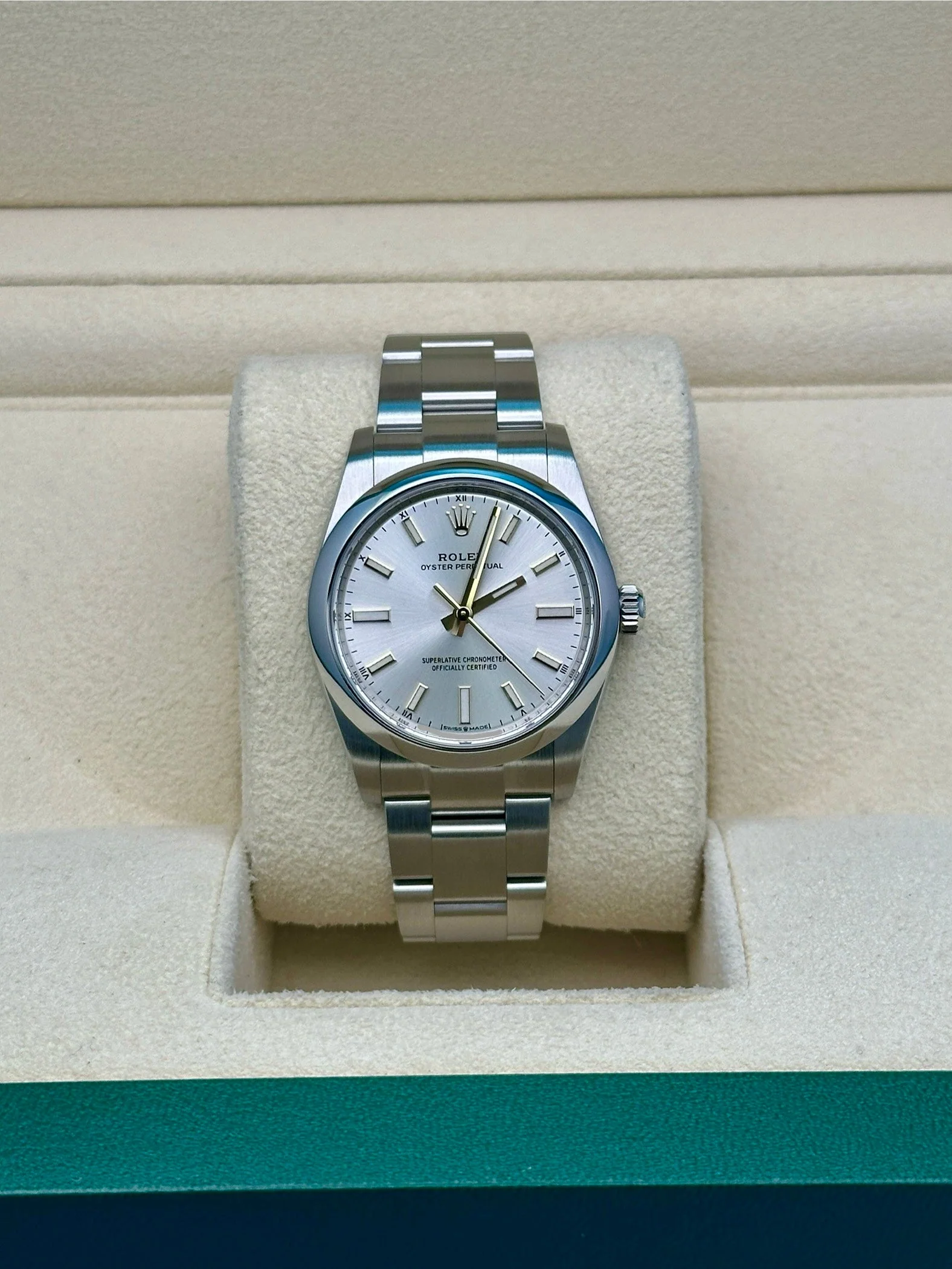 【Free Shipping】【Super Clone】RLX Oyster Perpetual 34mm 124200-0001 Silver Dial Oyster Stainless Steel Bracelet