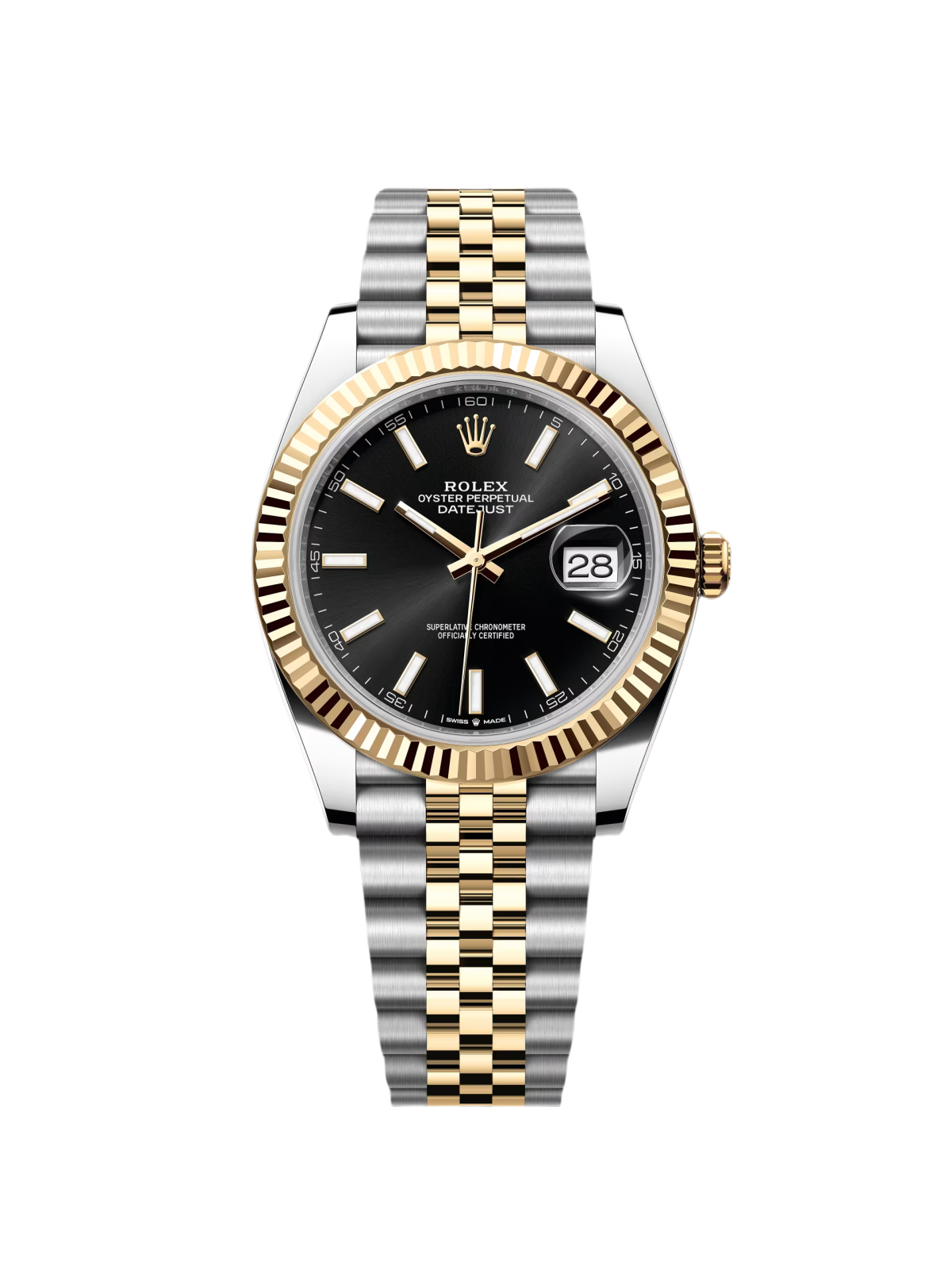 【Free Shipping】【Super Clone】RLX  Datejust 41mm Two-Tone Yellow Gold Fluted Bezel Black Index Dial Jubilee - 126333