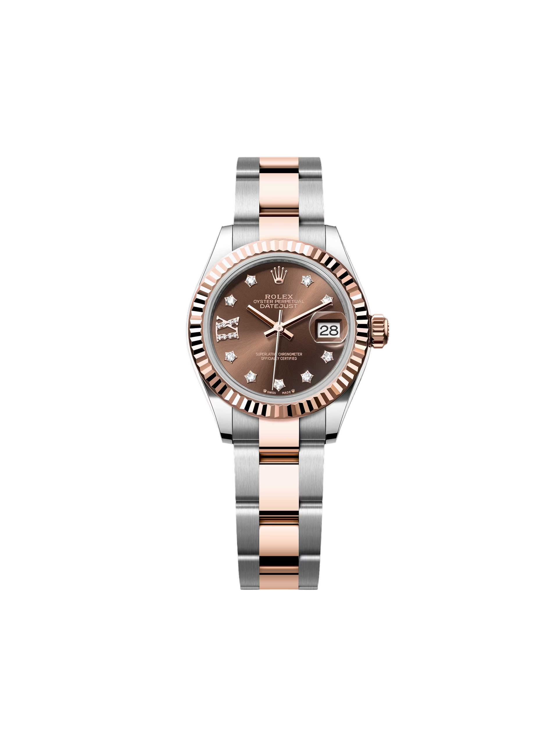 【Free Shipping】【Super Clone】RLX Lady-Datejust 28mm 279171 Chocolate Diamond Set Oyster Stainless Steel and Rose Gold