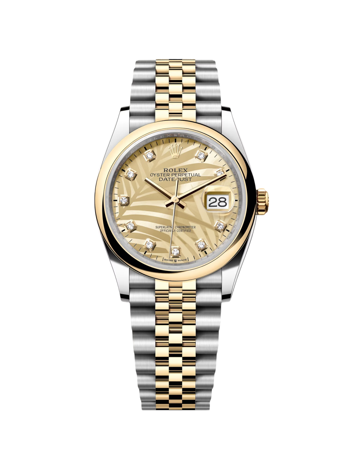 【Free Shipping】【Super Clone】RLX  Datejust 36mm 126203 Golden Palm Dial Domed Bezel Oyster Bracelet