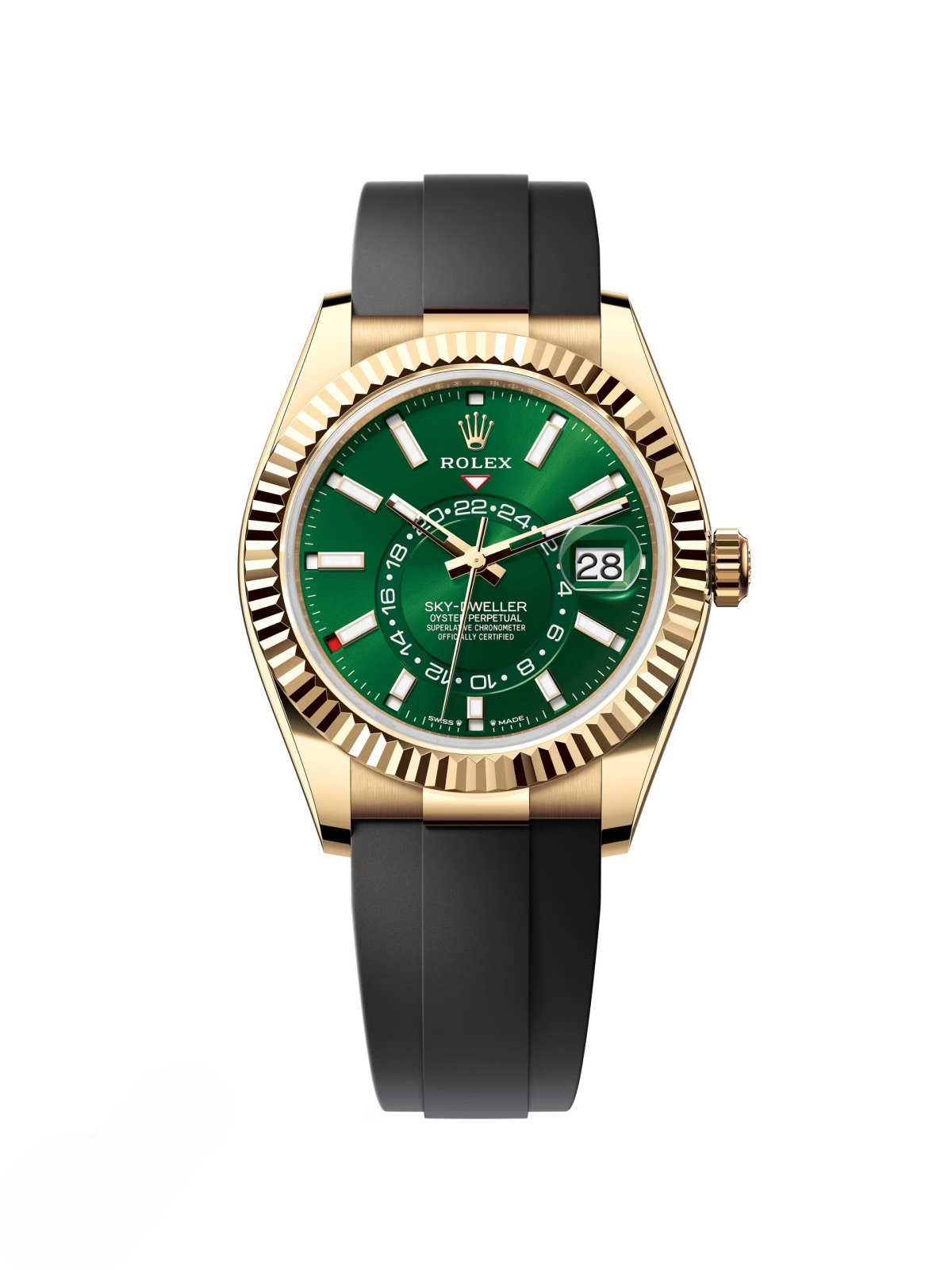 【Free Shipping】【Super Clone】RLX  Sky-Dweller 42mm Yellow Gold Bright Green Dial Oysterflex - 336238 - New 2025 Release