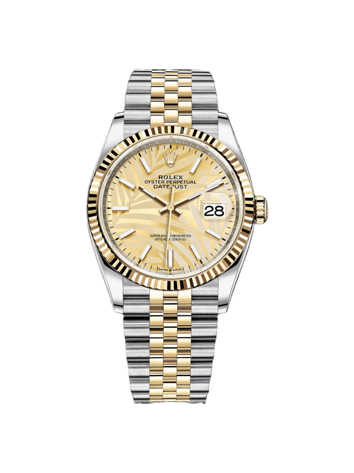 【Free Shipping】【Super Clone】RLX  Datejust 36mm 126233 Golden Palm Motif Dial Jubilee Bracelet Watch
