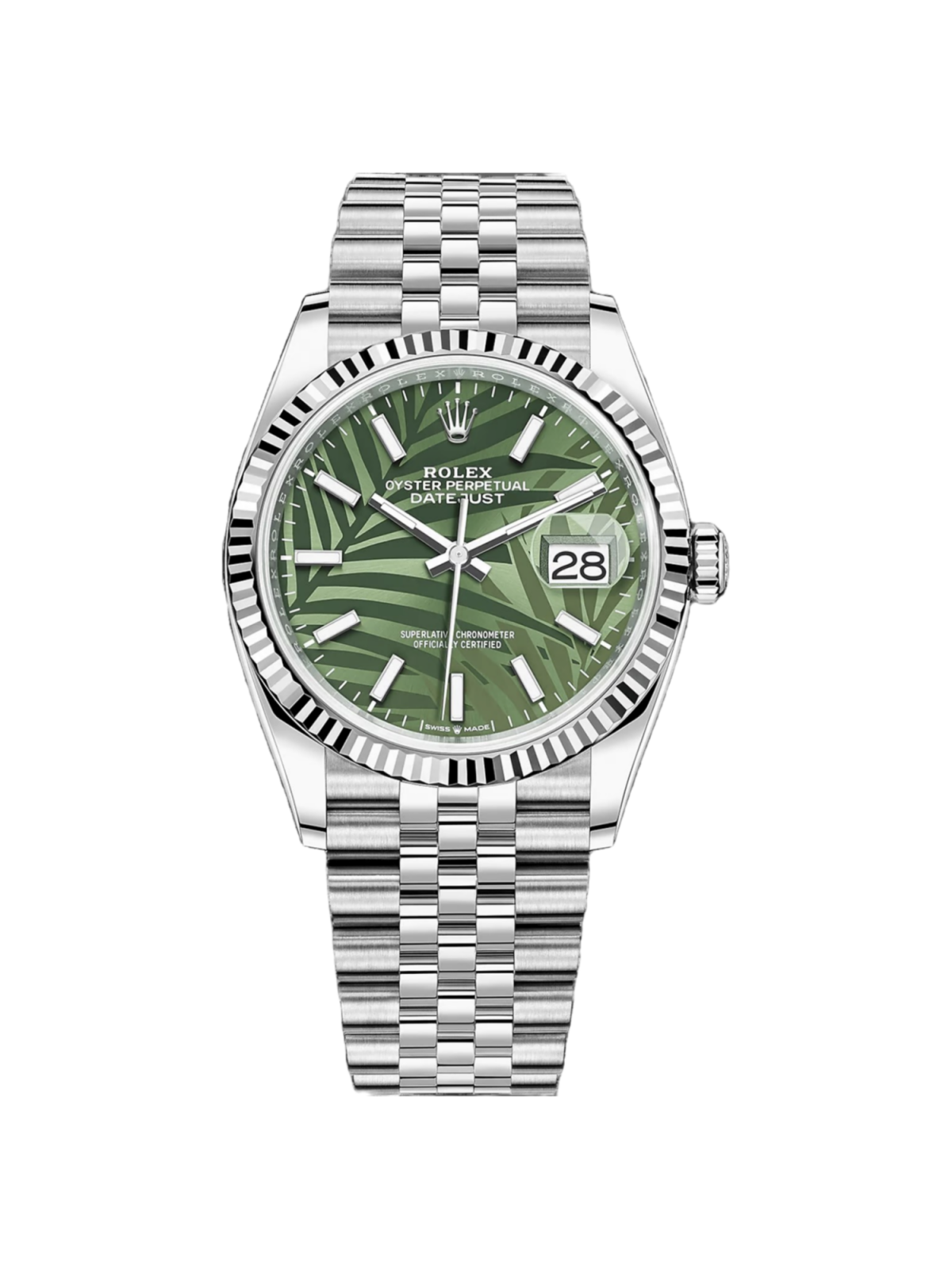 【Free Shipping】【Super Clone】RLX  Datejust 36mm 126234 Olive Green Palm Motif Dial Jubilee Stainless Steel Watch