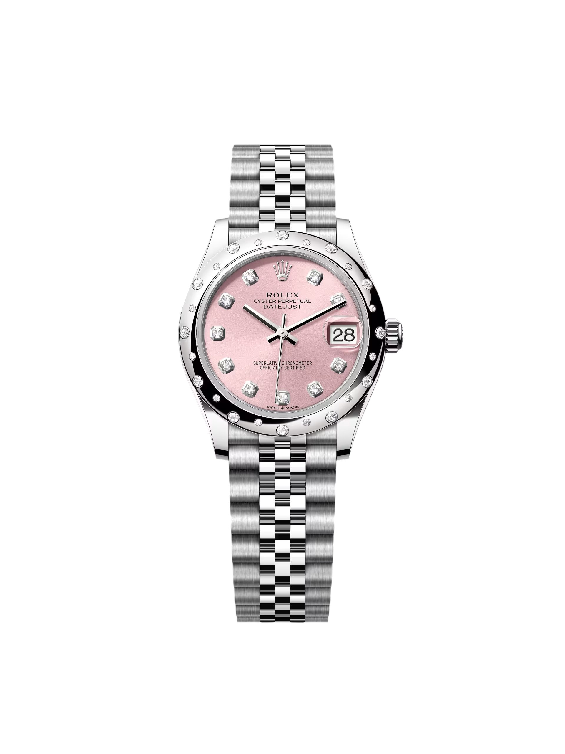 【Free Shipping】【Super Clone】RLX Datejust m278344-0033/0034 Pink Dial 31mm Domed Diamond Oyster Watch