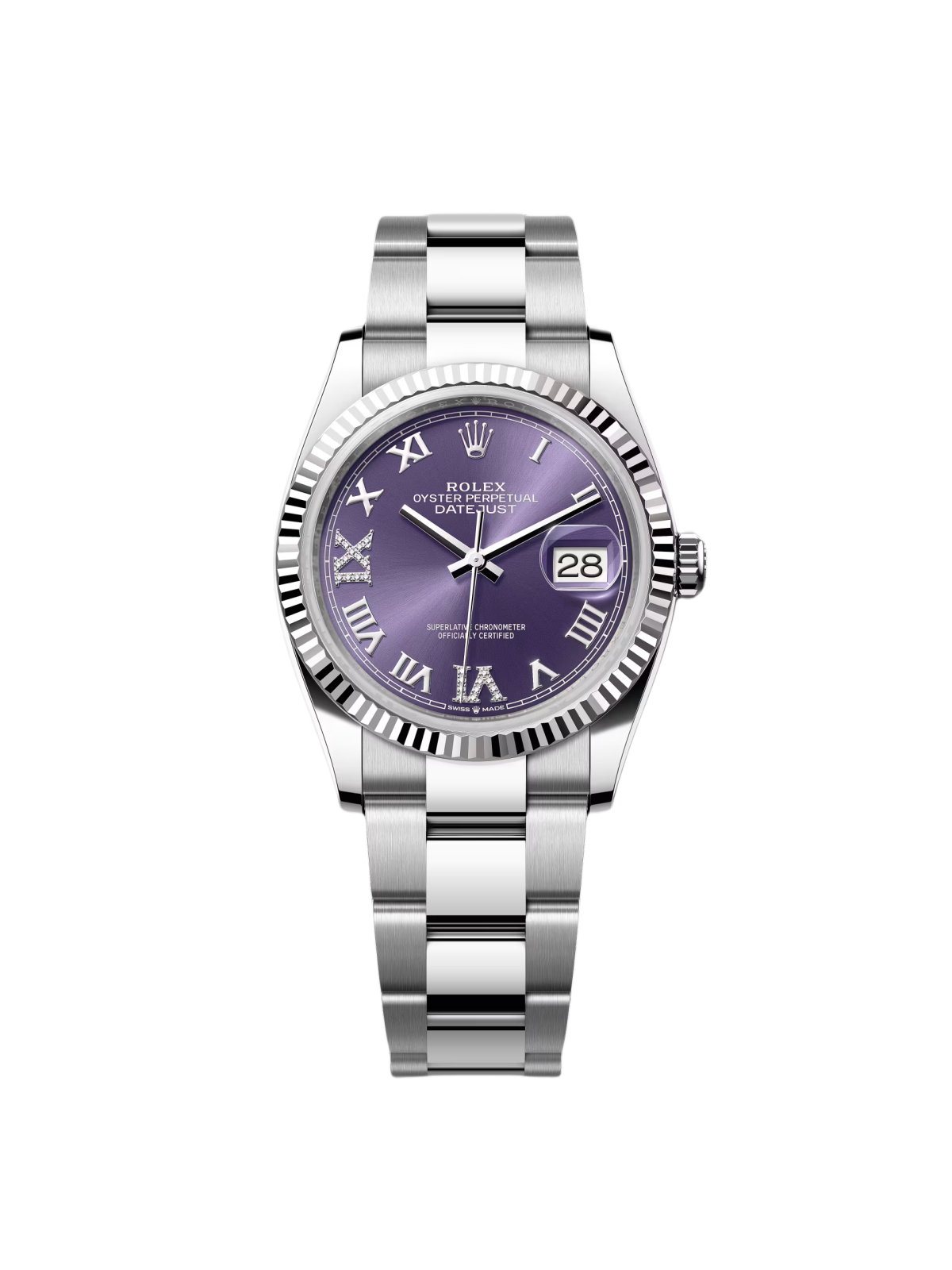 【Free Shipping】【Super Clone】RLX  Datejust 36mm 126234 Datejust Aubergine Purple Diamond Roman Oyster Stainless Steel