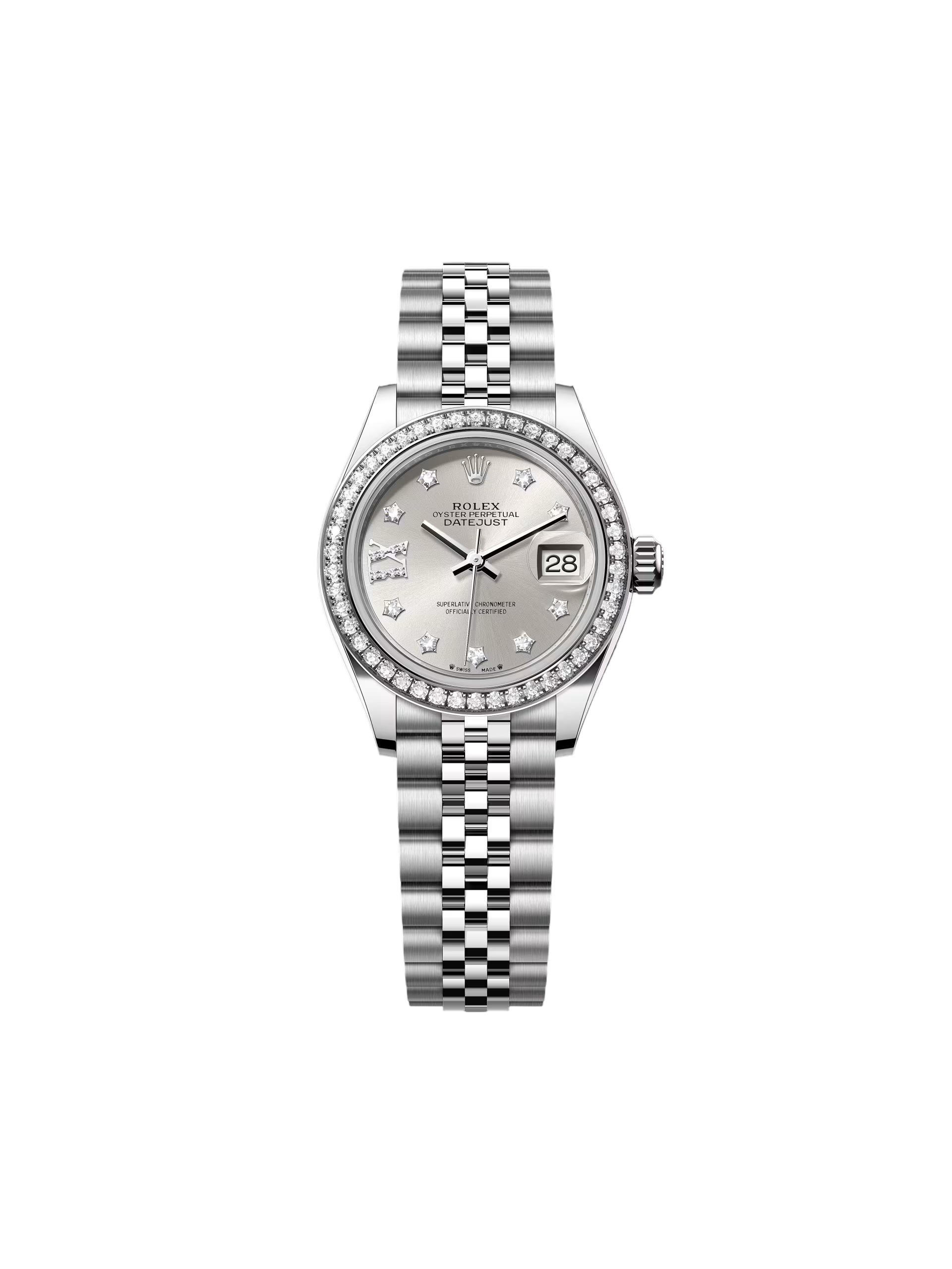 【Free Shipping】【Super Clone】RLX Lady-Datejust 28mm 279384RBR Silver Diamond Dial & Diamond Bezel, Stainless Steel Jubilee Bracelet Women's Watch