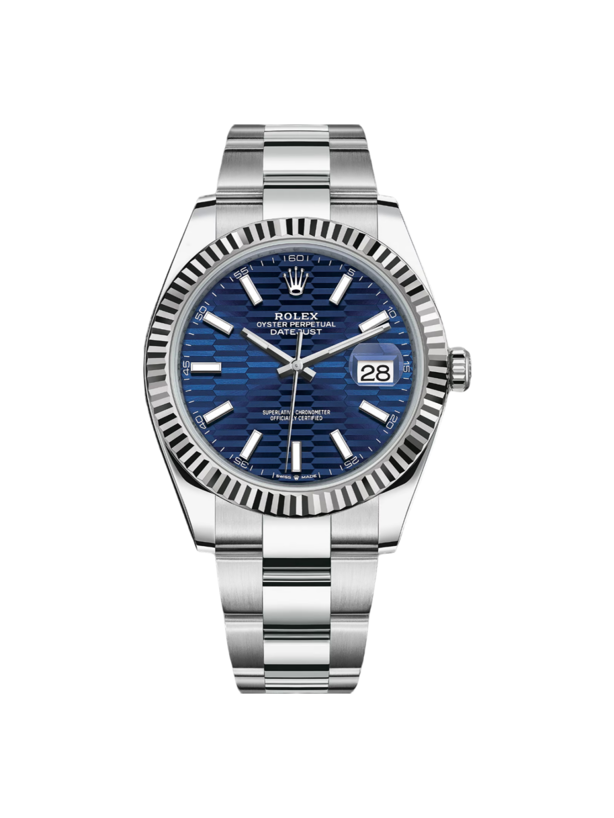【Free Shipping】【Super Clone】RLX  Datejust 41mm Blue Fluted Motif Index Dial Jubilee Bracelet Watch - 126334