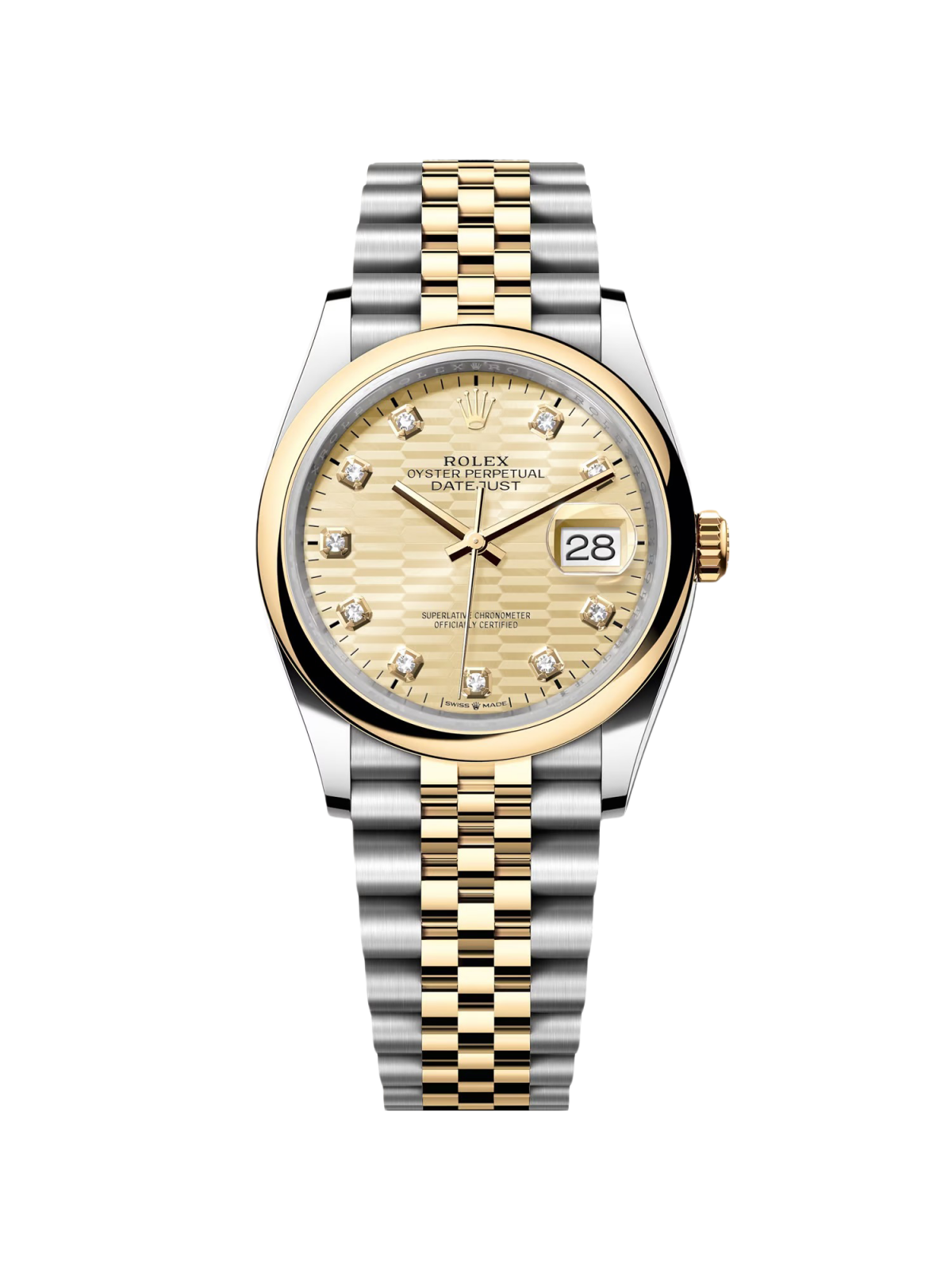 【Free Shipping】【Super Clone】RLX  Datejust 36mm 126203 Golden Fluted Dial Domed Bezel Oyster Bracelet