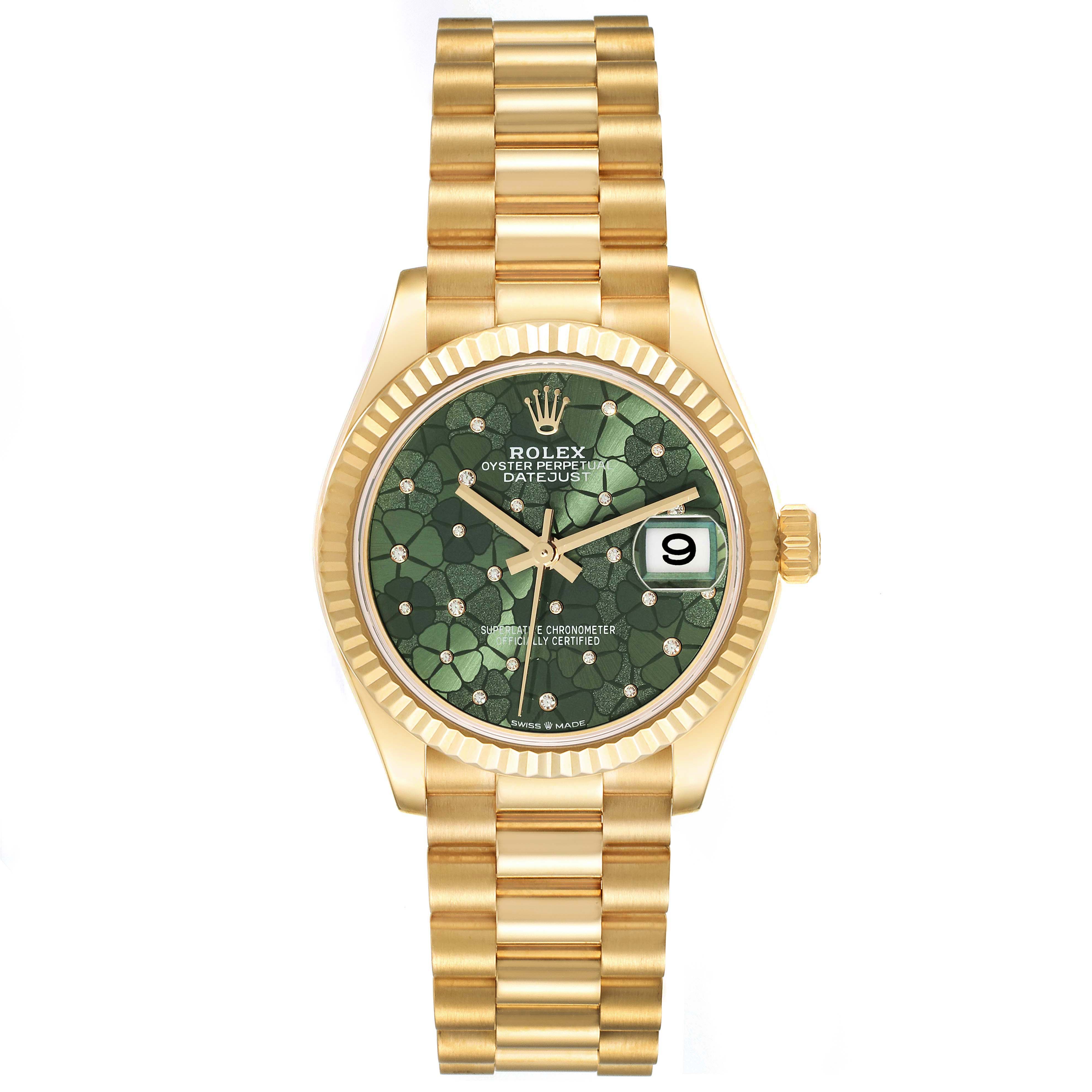【Free Shipping】【Super Clone】RLX Datejust m278278-0046 Olive Green Floral Motif 31mm President Bracelet Watch