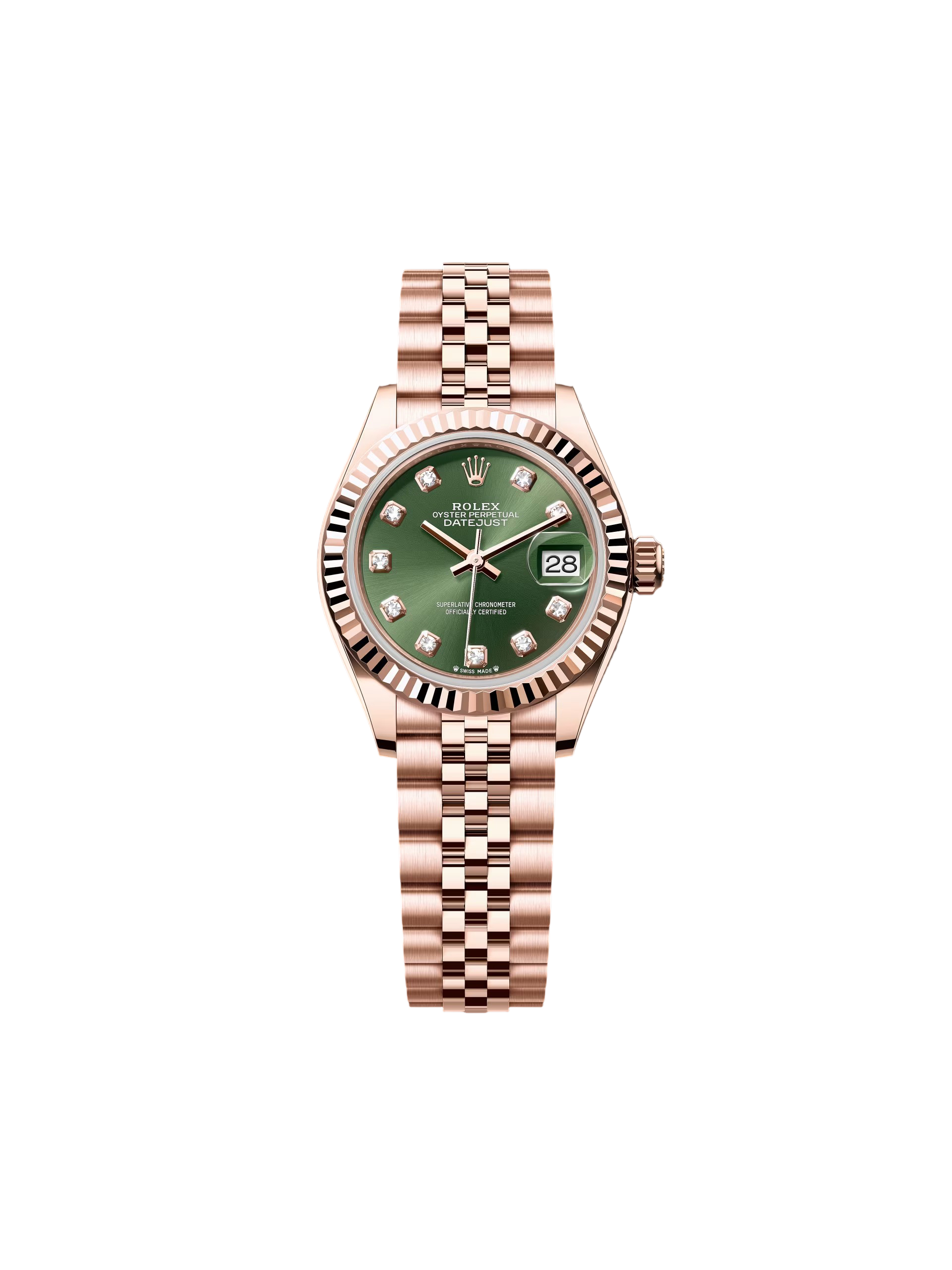 【Free Shipping】【Super Clone】RLX Lady-Datejust 28mm 279175 Green Diamond-Set Dial President Everose Gold