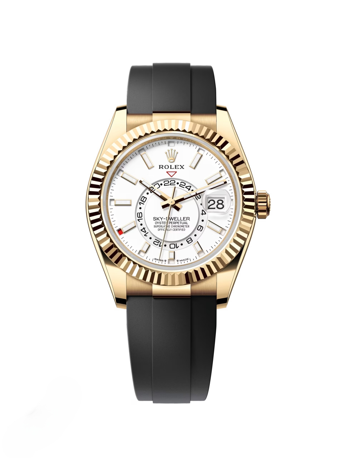 【Free Shipping】【Super Clone】RLX  Sky-Dweller 42mm Yellow Gold White Dial Oysterflex - 336238